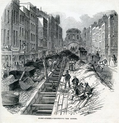 Aprofundando o Fleet Street Sewer, Londres, 1845 de English School