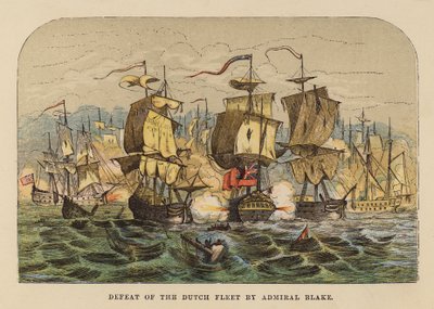 Derrota da frota holandesa pelo Almirante Blake (gravura a cores) de English School
