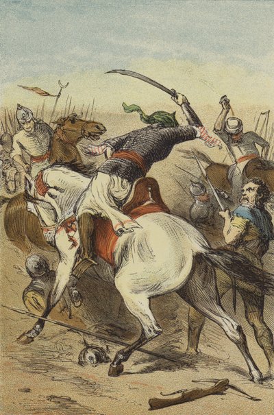 Derrota dos seguidores de Walter the Penniless (gravura colorida) de English School