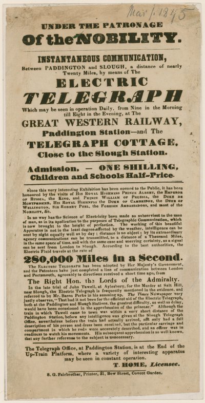 Demonstração do Telégrafo Elétrico, 1845 de English School