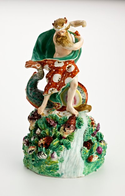 Figura Derby de Netuno sobre uma base rochosa com cascata e conchas, c.1750-1800 (porcelana) de English School