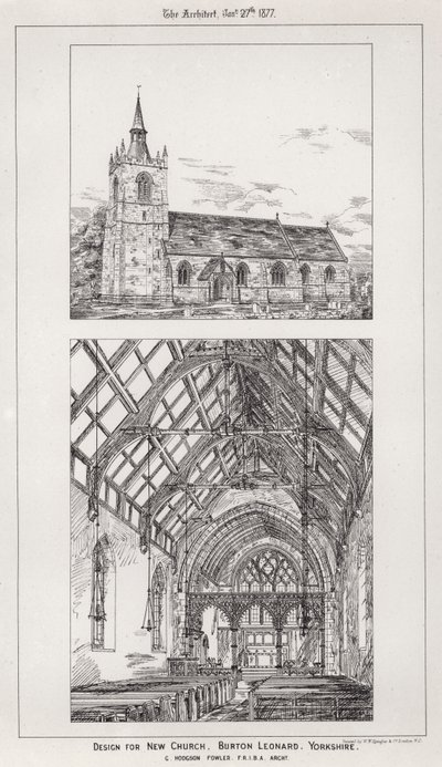 Design para New Church, Burton Leonard, Yorkshire (gravura) de English School