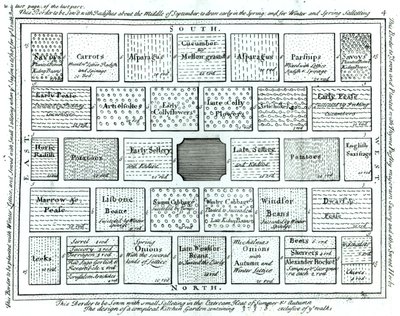 Projeto para um jardim de cozinha concluído, de novos princípios de jardinagem, por Betty Langley, 1726 de English School