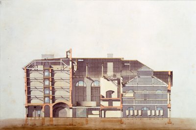 Design para o Stag Brewhouse, desenho original do manuscrito dos escritórios de George Saunders, c.1807 (lápis, wc e caneta e tinta no papel) de English School