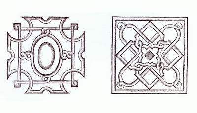 Desenhos para um jardim de nó, do The Country Housewifes Garden, de William Lawson, publicado em 1638 de English School