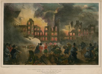 Destruição pelo fogo das Casas do Parlamento em 16 de outubro de 1834, vista da Capela de Henrique VIII de English School