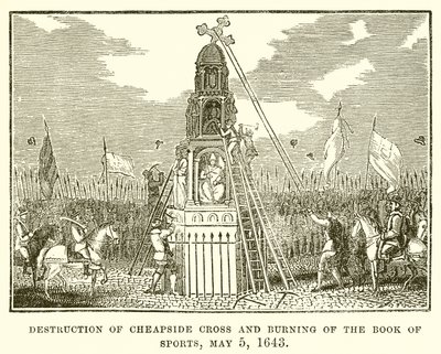Destruição de Cheapside Cross e Burning of the Book of Sports, 5 de maio de 1643 de English School