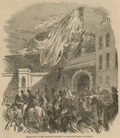 Destruição do balão da Sra. Grahams em Arlington Street, Piccadilly de English School