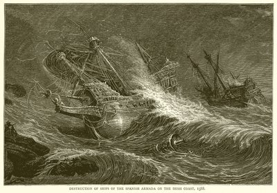 Destruição de navios da armada espanhola na costa irlandesa, 1588 de English School