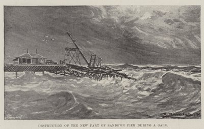 Destruição da Nova Parte do Cais de Sandown durante um vendaval (gravura) de English School