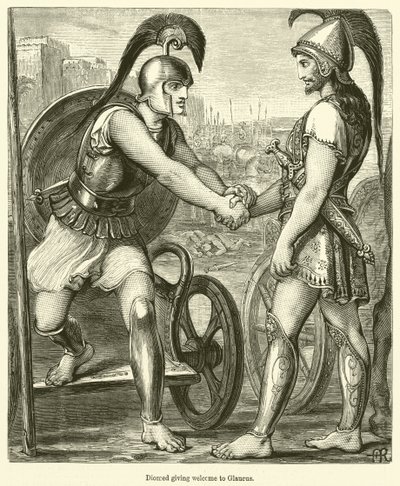 Diomed dando as boas-vindas a Glaucus (gravura) de English School