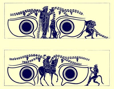 Dionysos, Hephaistos e sátiros, ilustração de Grego Vaso Pinturas por JE Harrison e DS MacColl, publicado em 1894 (digitaly enhanced image) de English School