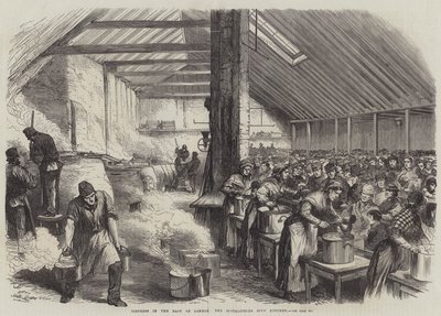 Angústia no Leste de Londres, o Spitalfields Soup Kitchen (gravura) de English School