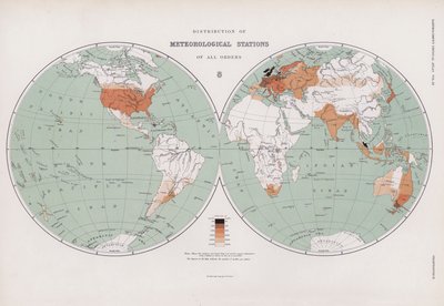 Distribuição das estações meteorológicas de todas as ordens (litografia a cores) de English School