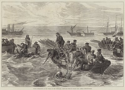 Operações de Mergulho no Naufrágio da Vanguarda, esboçadas a bordo do HMS Amelia Despatch-Boat (gravação) de English School