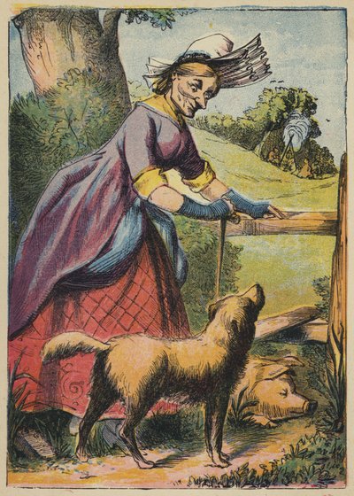 Cão! Cão! Morder o porco (litografia a cores) de English School