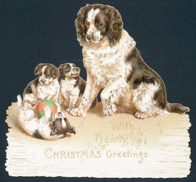 Cão e filhotes de cachorro, cartão de Natal de English School