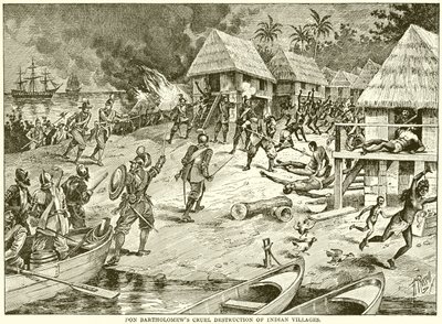 Don Bartholomews Cruel Destruição das Aldeias Indianas de English School