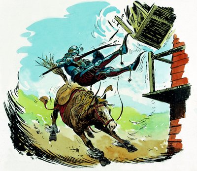 Don Quixote carregando um moinho de vento de English School