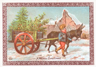 Burro puxando carrinho, cartão de Natal de English School