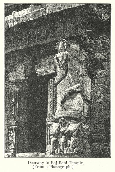 Porta do templo de Raj Rani (gravura) de English School