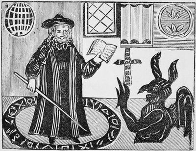 Dr. Faustus em um Círculo Mágico, frontispício da tradução de Gents do Dr. Faustus, publicado em 1648 de English School
