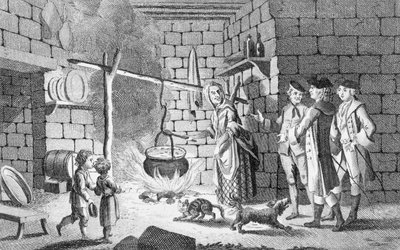 Introdução do Dr. Samuel Johnson a uma Highland Hut, de "The Life of Johnson", de James Boswell, 1775 de English School