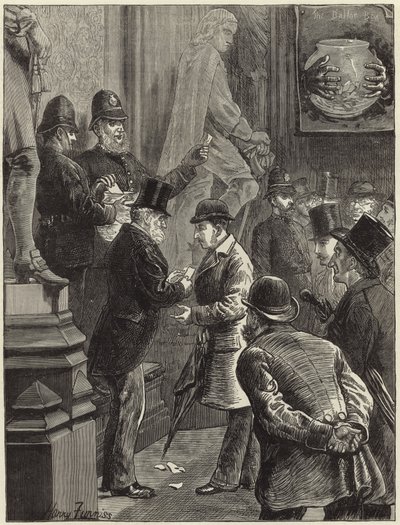 Tirando sorteios para admissão à Galeria dos Estranhos de English School