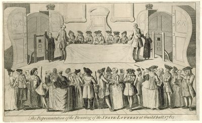 Desenho da Loteria do Estado em Guildhall em 1763 de English School