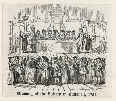Desenho da loteria em Guildhall, 1751 de English School