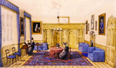 Interior da sala de desenho de uma casa de campo, c.1830 (aguarela sobre papel) de English School