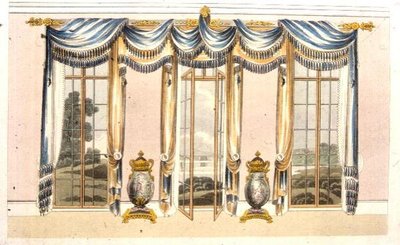 Cortinas da janela da sala de desenho, placa 109 do Ackermann