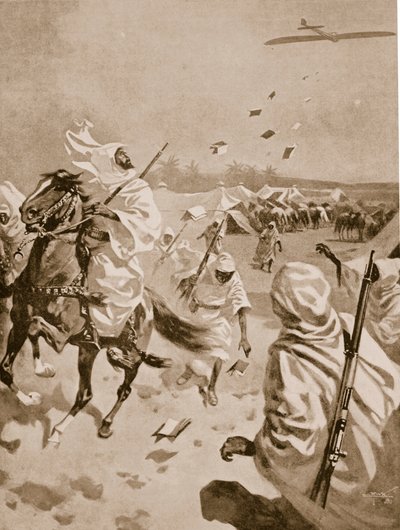 Soltando panfletos sobre os árabes durante a guerra ítalo-turca, 1911-12 de English School