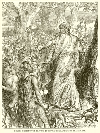 Druidas incitando os bretões a se opor ao desembarque dos romanos de English School