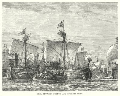 Duelo entre navios franceses e ingleses (gravura) de English School