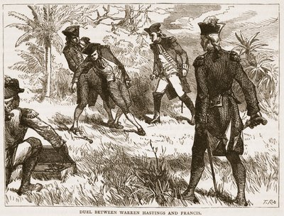 Duelo entre Warren Hastings e Francis, ilustração da história ilustrada de Cassells da Índia por James Grant, bar. 1879 de English School