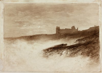 Castelo de Dunstanburgh (tinta no papel no cartão) de English School