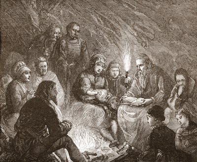 Protestantes holandeses em esconder, ilustração da história do protestantismo por James Aitken Wylie (1808-1890), bar. 1878 de English School
