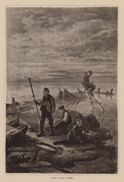 Pesca holandesa do salmão (gravura) de English School