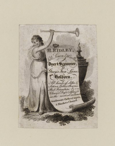 Tintureiro e Scowerer, H Ridley, cartão de comércio de English School