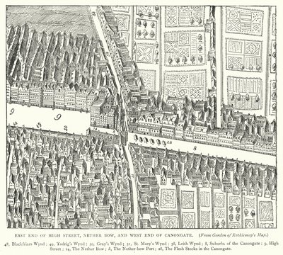East End of High Street, Nether Bow, e West End of Canongate (gravura) de English School