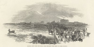 Caçada de Páscoa com os Royal Stag Hounds: o Meet at Stoke Common, de &39;The Illustrated London News&39;, 29 de março de 1845 de English School