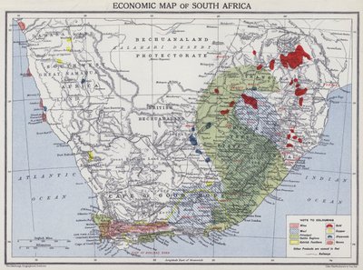 Mapa económico da África do Sul (cor litho) de English School