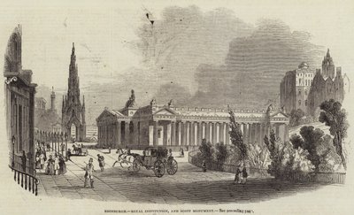 Edimburgo, Instituição Real, e Monumento Scott (gravura) de English School
