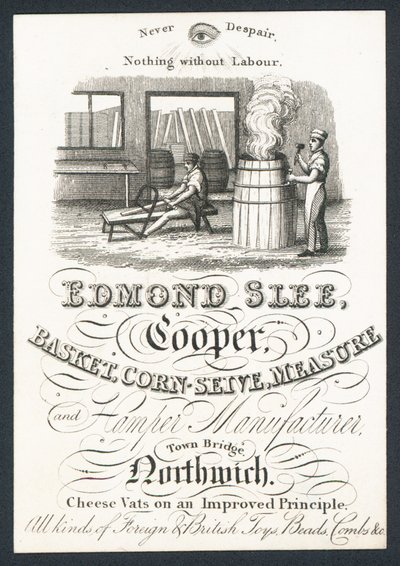 Edmond Slee, cooper, cesta, milho seive, medir e dificultar o fabricante, cartão de comércio de English School