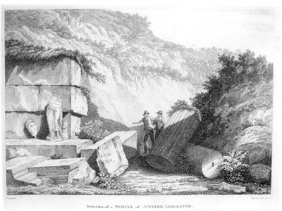 Edward Daniel Clarke (1769-1822) visita os restos do Templo de Júpiter Libertador em Troad, da Parte 2 de Viagens em Vários Países da Europa, Ásia e África, publicado em 1812 (bw de English School