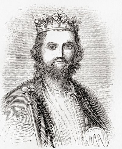 Eduardo II, também conhecido por Eduardo de Caernarfon, de Old England: A Pictorial Museum, publicado em 1847 de English School