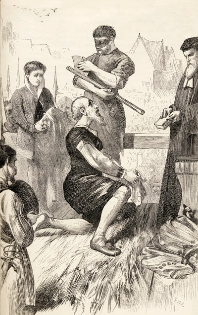 Edward Seymour no cadafalso aguardando sua execução, c.1865 (gravura em madeira) de English School