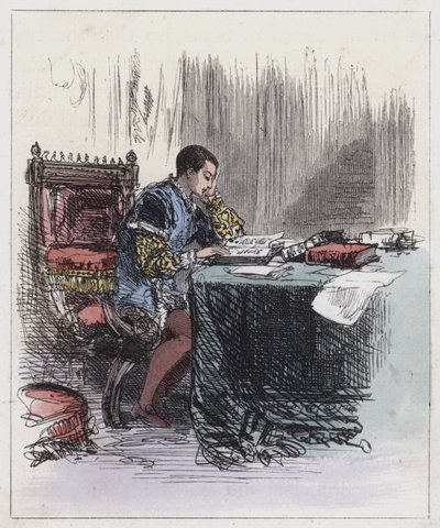 Edward VI, nos seus Estudos (gravura a cores) de English School
