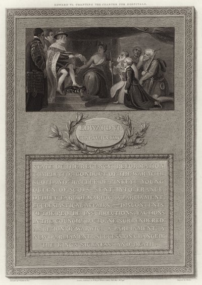 Edward VI concedendo a Carta para hospitais de English School